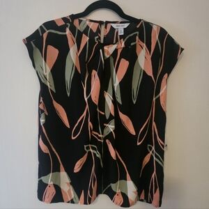 Nine West Black and Pink Patterned Top